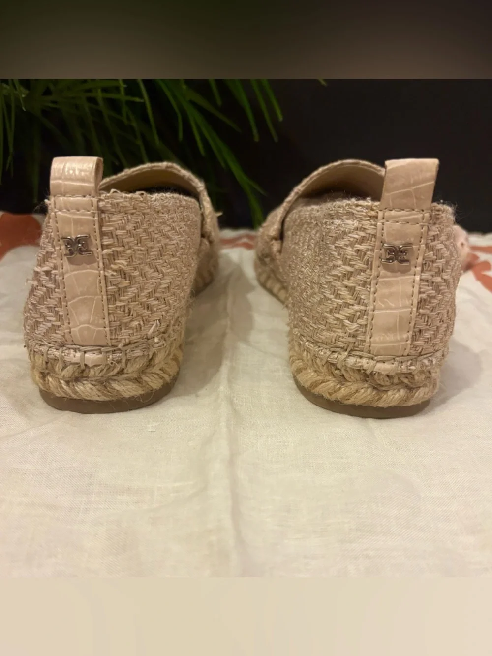 Sam Edelman Espadrille Shoe Women’s Sz 7.5 Khloe Beige Metallic Chevron Woven - Picture 3 of 4